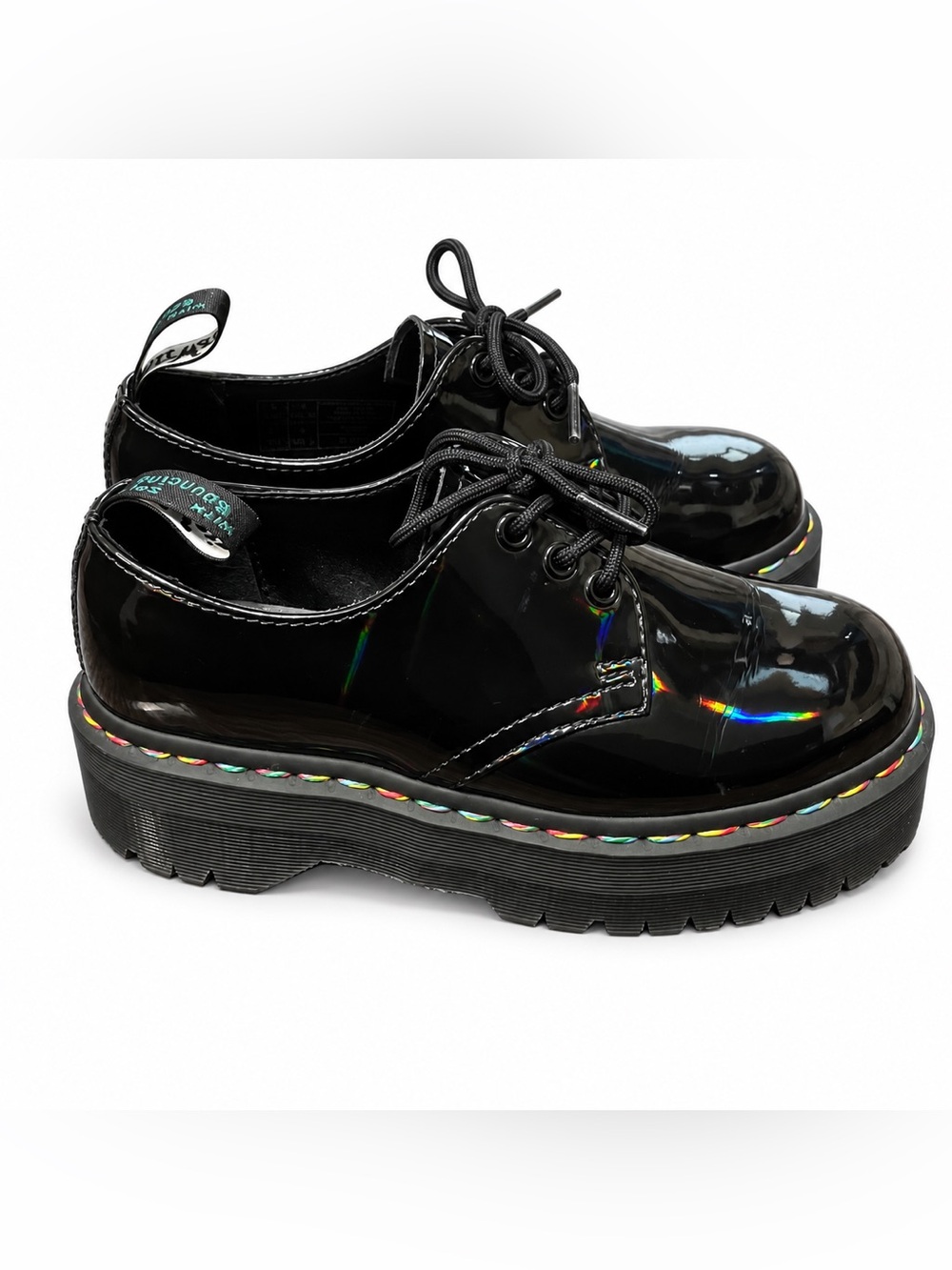 Dr. Martens 1461 Quad Rainbow Patent Platform Oxfords Shoes Black Size 6
